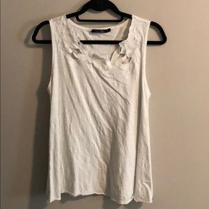 White Flower Trimmed Tank Top